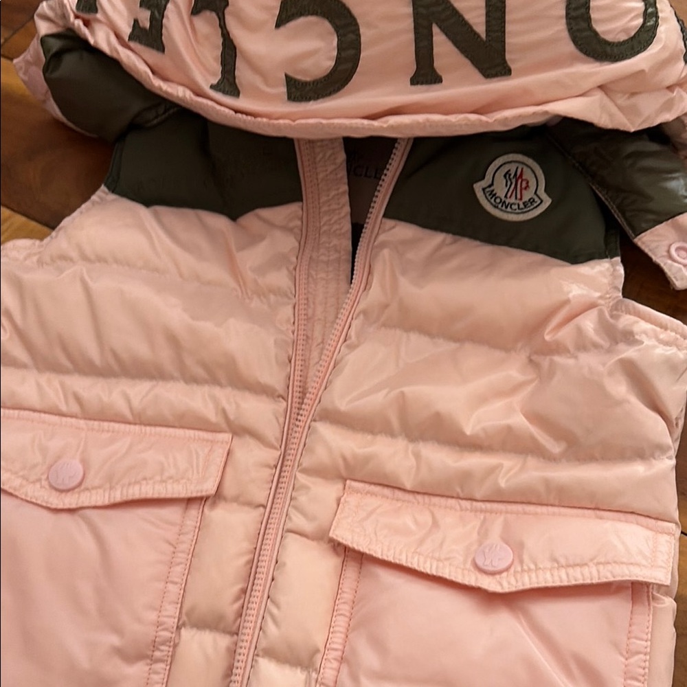 Moncler Pink & Olive Puffer Vest - Picture 6 of 7